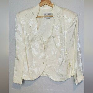 Nah Nah Collection Ivory Brocade Embellished Dressy Fitted Jacket Size 18W